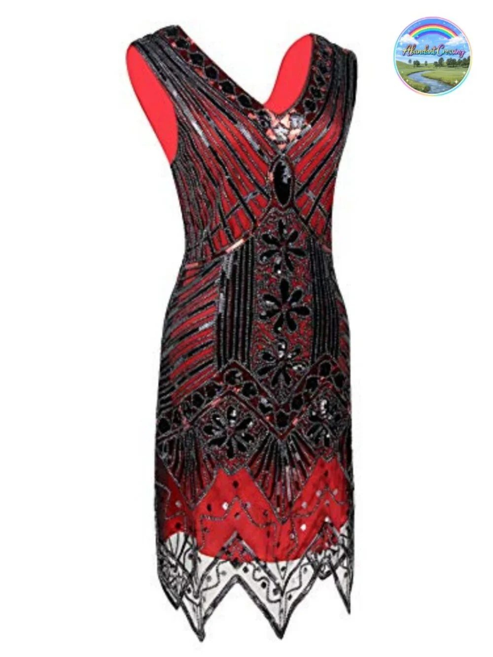 1920s Sequin Flapper Prom Dress Set V Neck Gatsby Cocktail